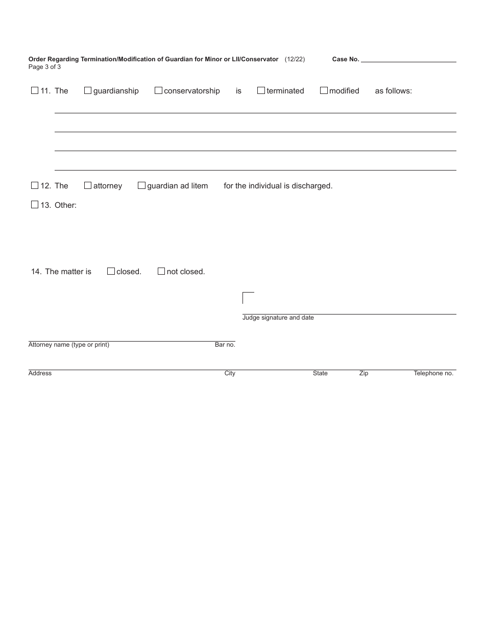 Form PC638A Order Regarding Termination / Modification of Guardian for Minor or Guardian for Lii / Conservator - Michigan, Page 3