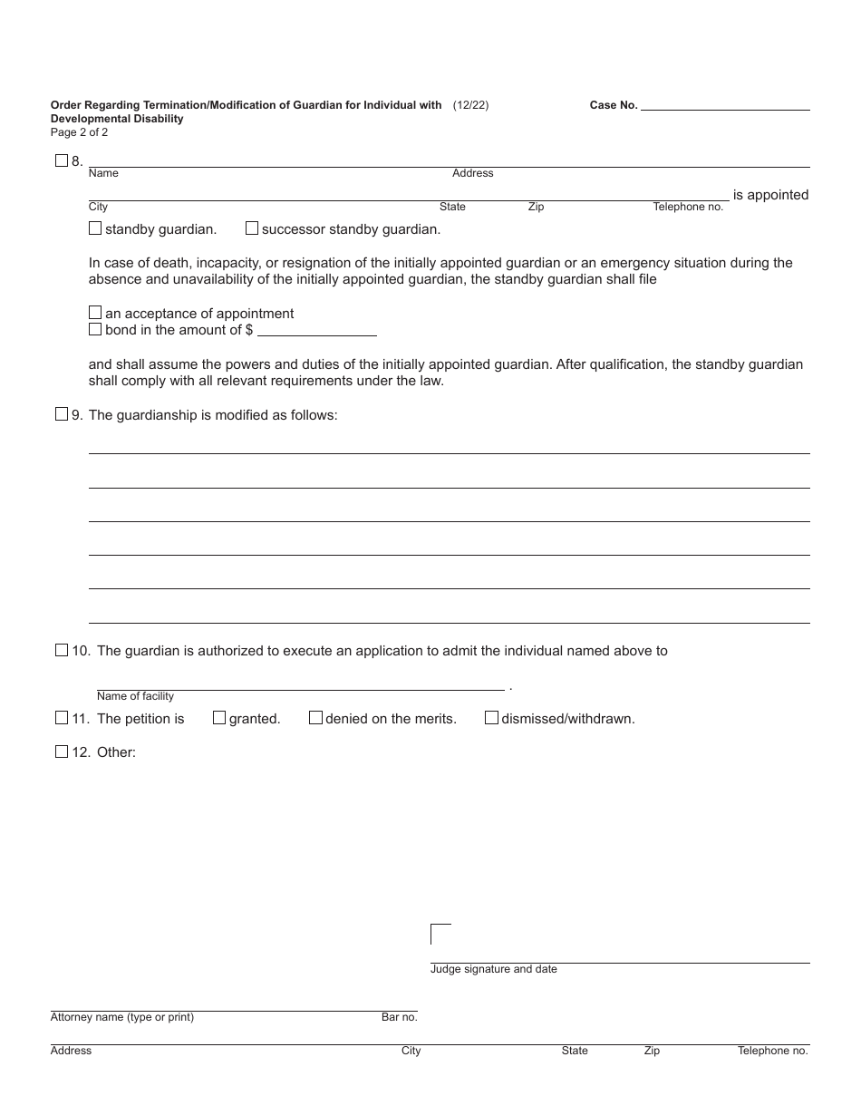Form PC638B Order Regarding Termination / Modification of Guardian for Individual With Developmental Disability - Michigan, Page 2
