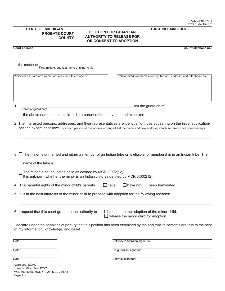 Form PC692 - Fill Out, Sign Online and Download Fillable PDF, Michigan ...