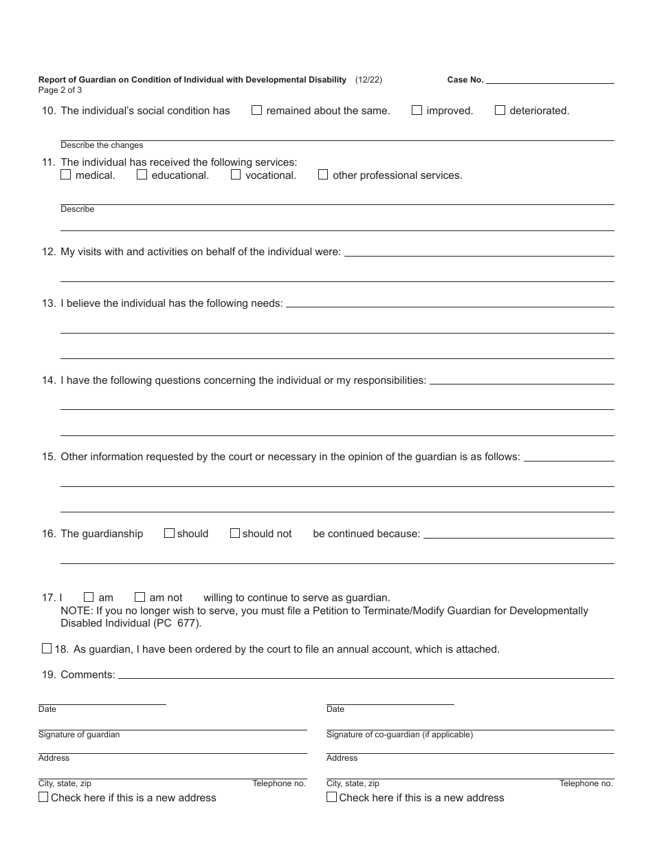 Form PC663 Report of Guardian on Condition of Individual With Developmental Disability - Michigan, Page 2