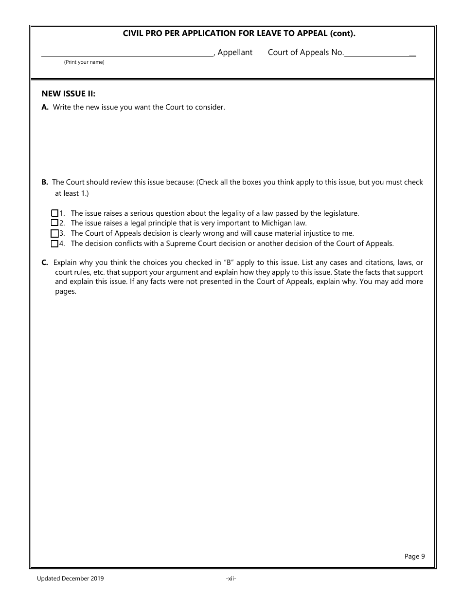Pro Per Application for Leave to Appeal in a Civil Case - Michigan, Page 12