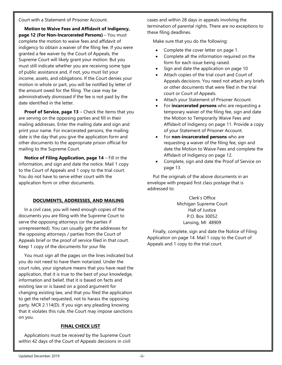 Pro Per Application for Leave to Appeal in a Civil Case - Michigan, Page 3