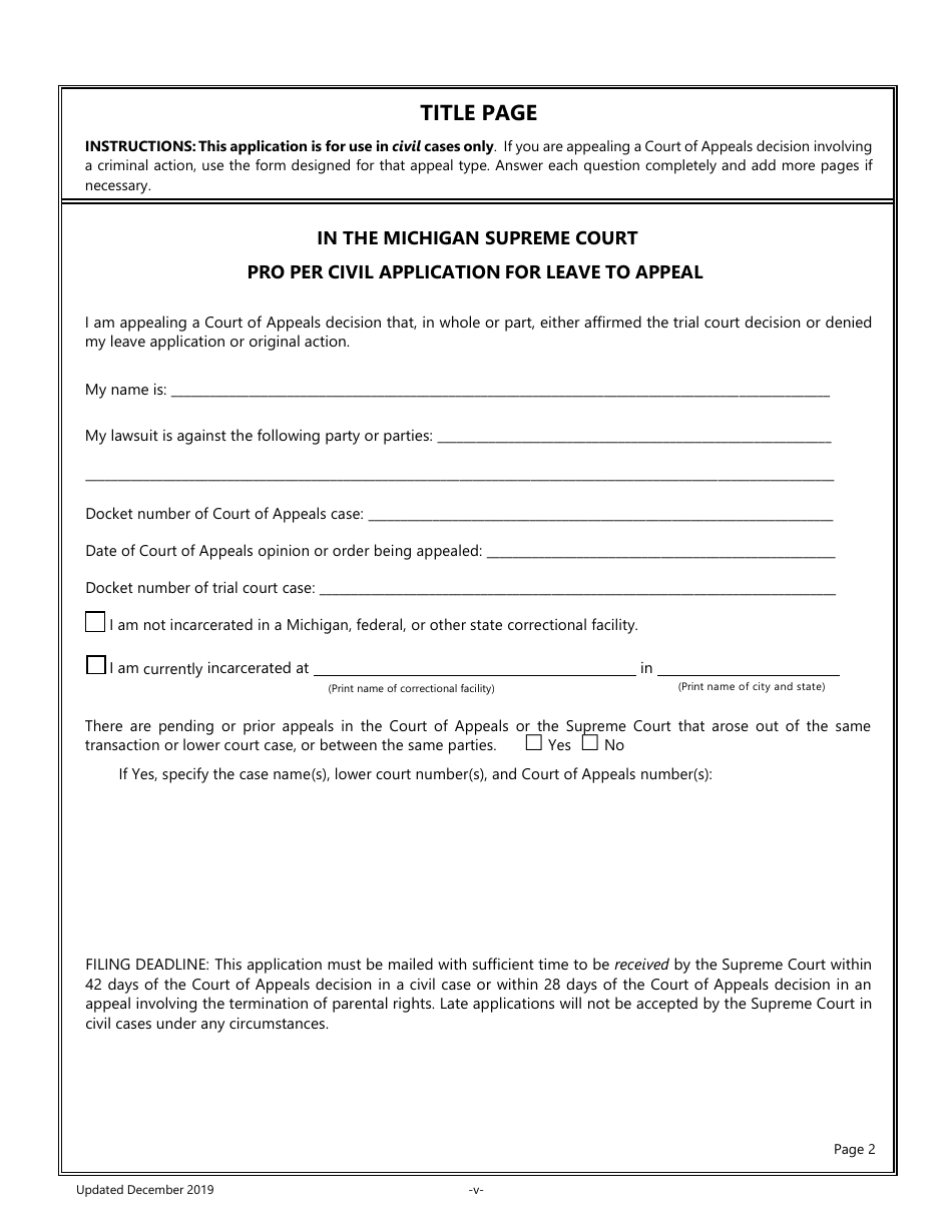 Pro Per Application for Leave to Appeal in a Civil Case - Michigan, Page 5