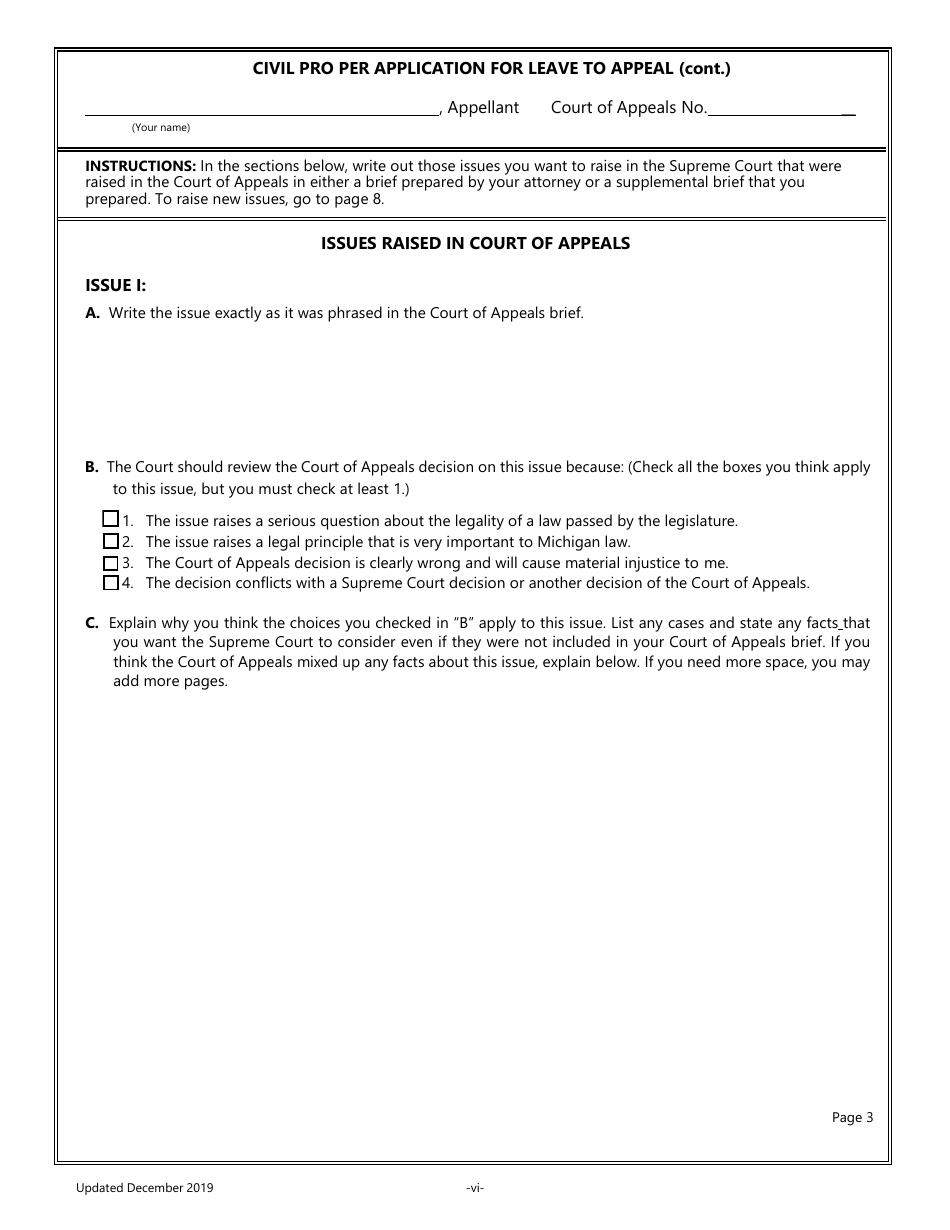 Pro Per Application for Leave to Appeal in a Civil Case - Michigan, Page 6