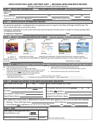 Form DCH-0569-BX-HEIR Application for a Non-certified Copy - Michigan Heirloom Birth Record - Michigan