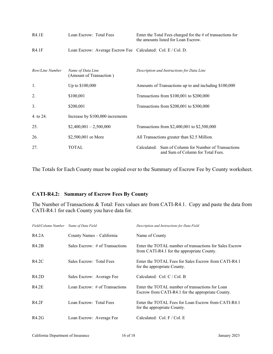 Instructions for California Title Insurance Statistical Plan and Income Statement Report - California, Page 16