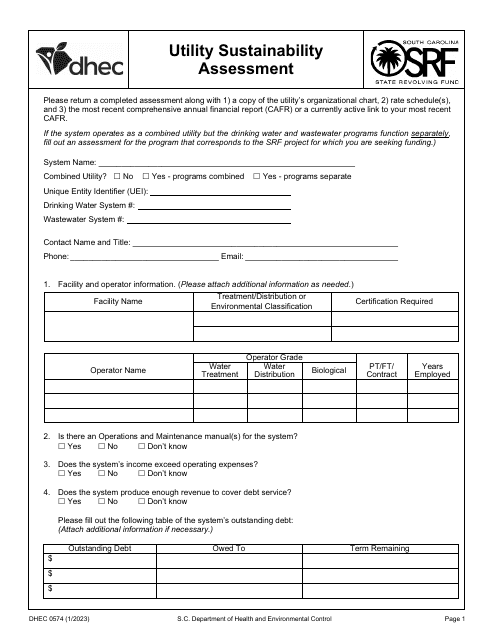 DHEC Form 0574  Printable Pdf