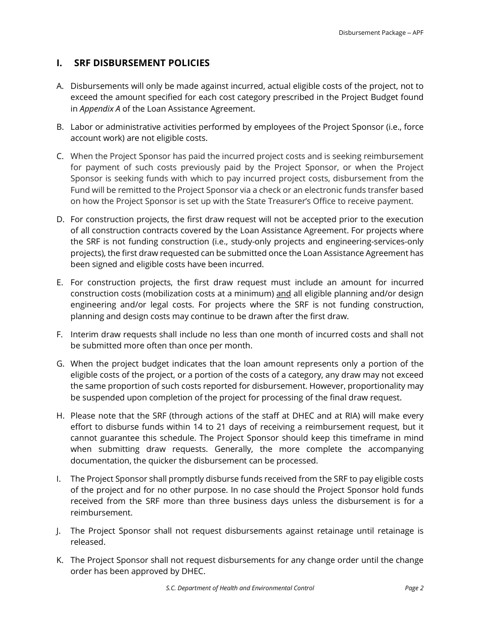 Srf Draw Request Checklist - Apf for Construction Projects - South Carolina, Page 2