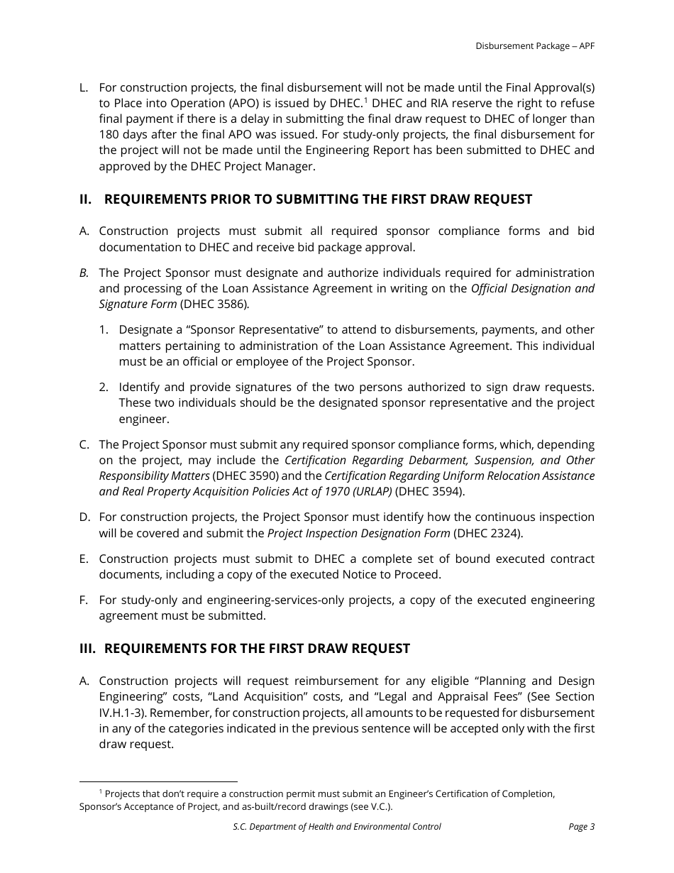Srf Draw Request Checklist - Apf for Construction Projects - South Carolina, Page 3