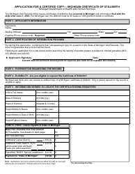 Form DCH-0569-SB Application for a Certified Copy- Michigan Certificate of Stillbirth - Michigan