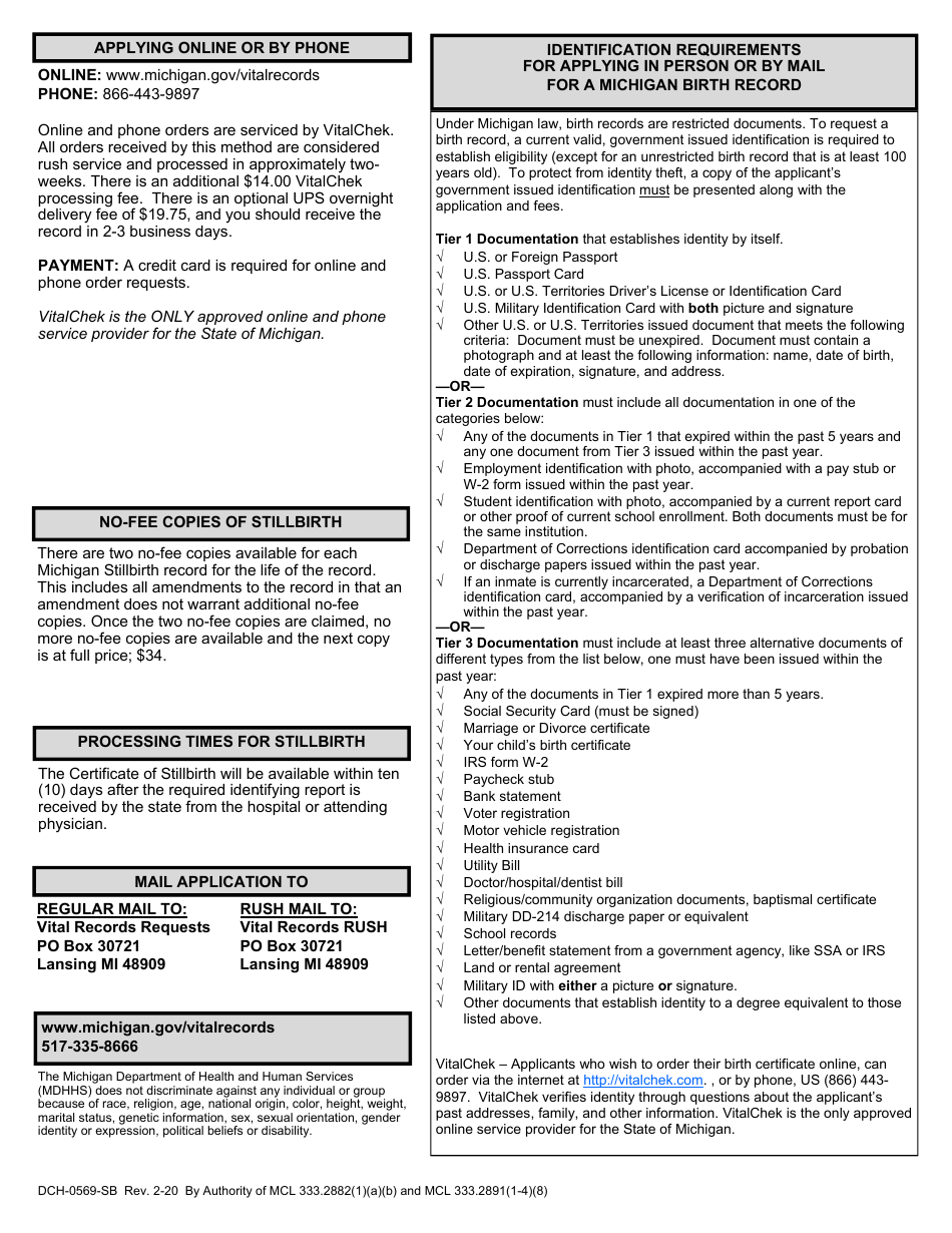 Form DCH-0569-SB Application for a Certified Copy- Michigan Certificate of Stillbirth - Michigan, Page 2