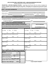 Form DCH-0569-MX Application for a Certified Copy - Michigan Marriage Record - Michigan