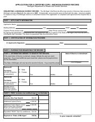 Form DCH-0569-DIV Application for a Certified Copy - Michigan Divorce Record - Michigan