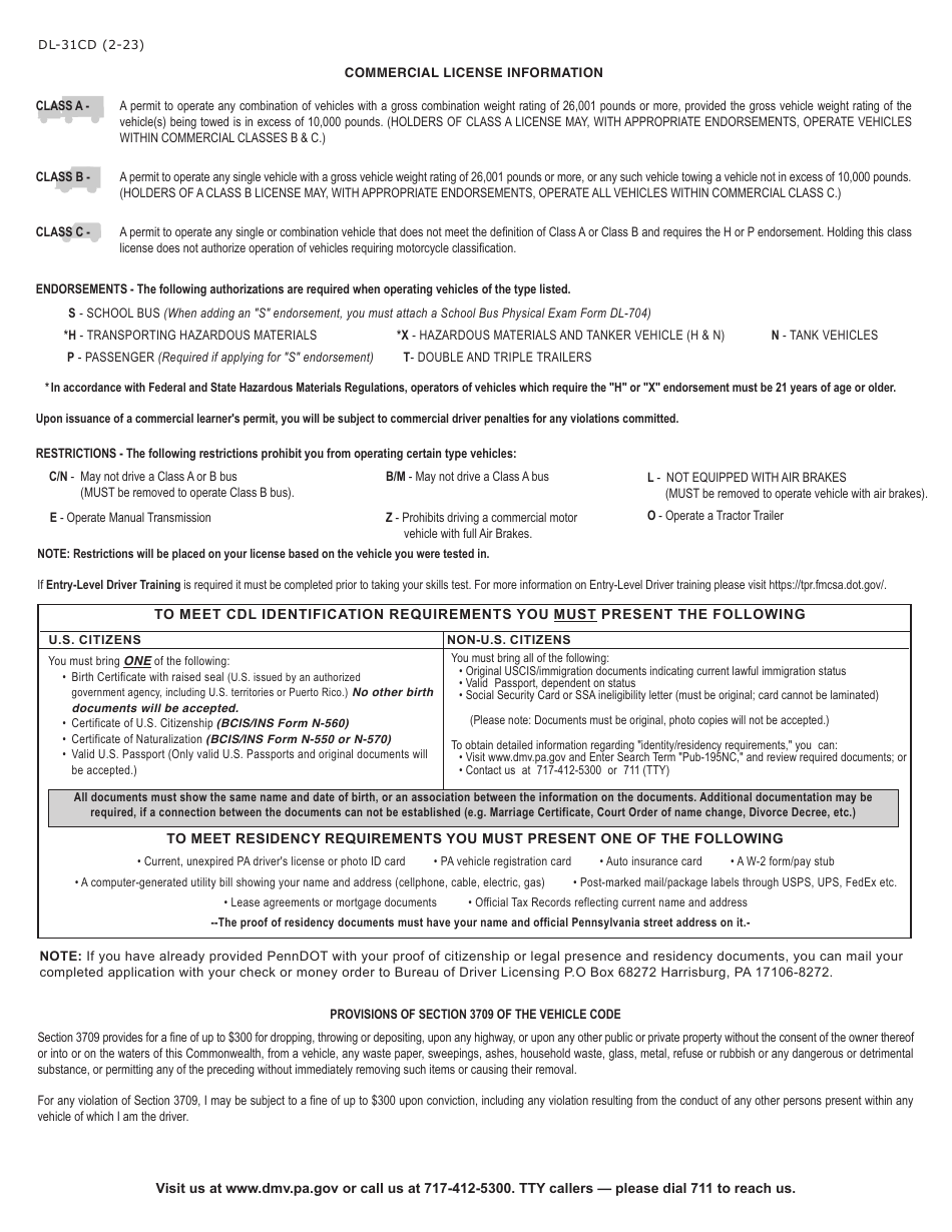 Form DL-31CD Commercial Learners Permit - Pennsylvania, Page 3
