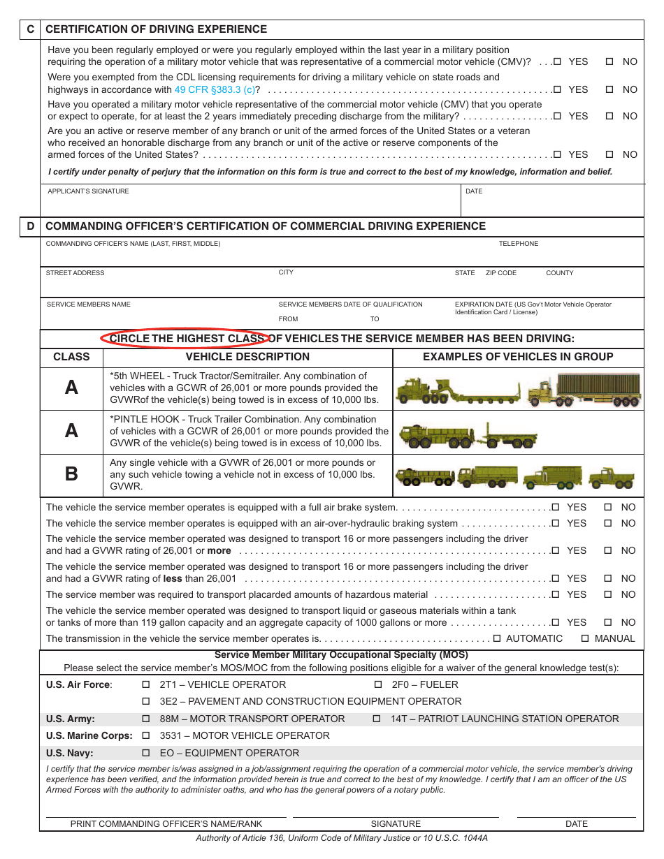 Form DL398 Download Fillable PDF or Fill Online Military Commercial