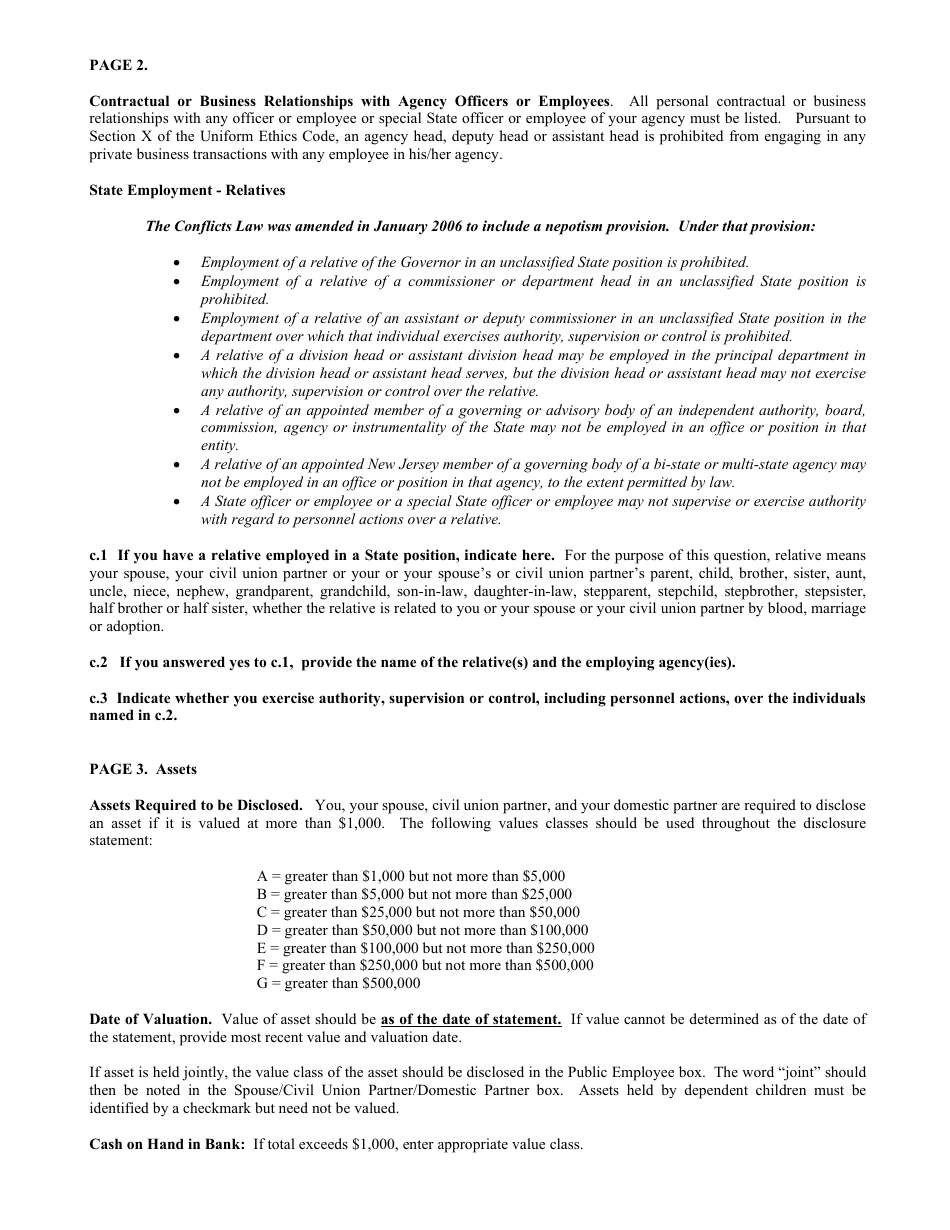 Instructions for Financial Disclosure Statement for Public Employees - New Jersey, Page 2