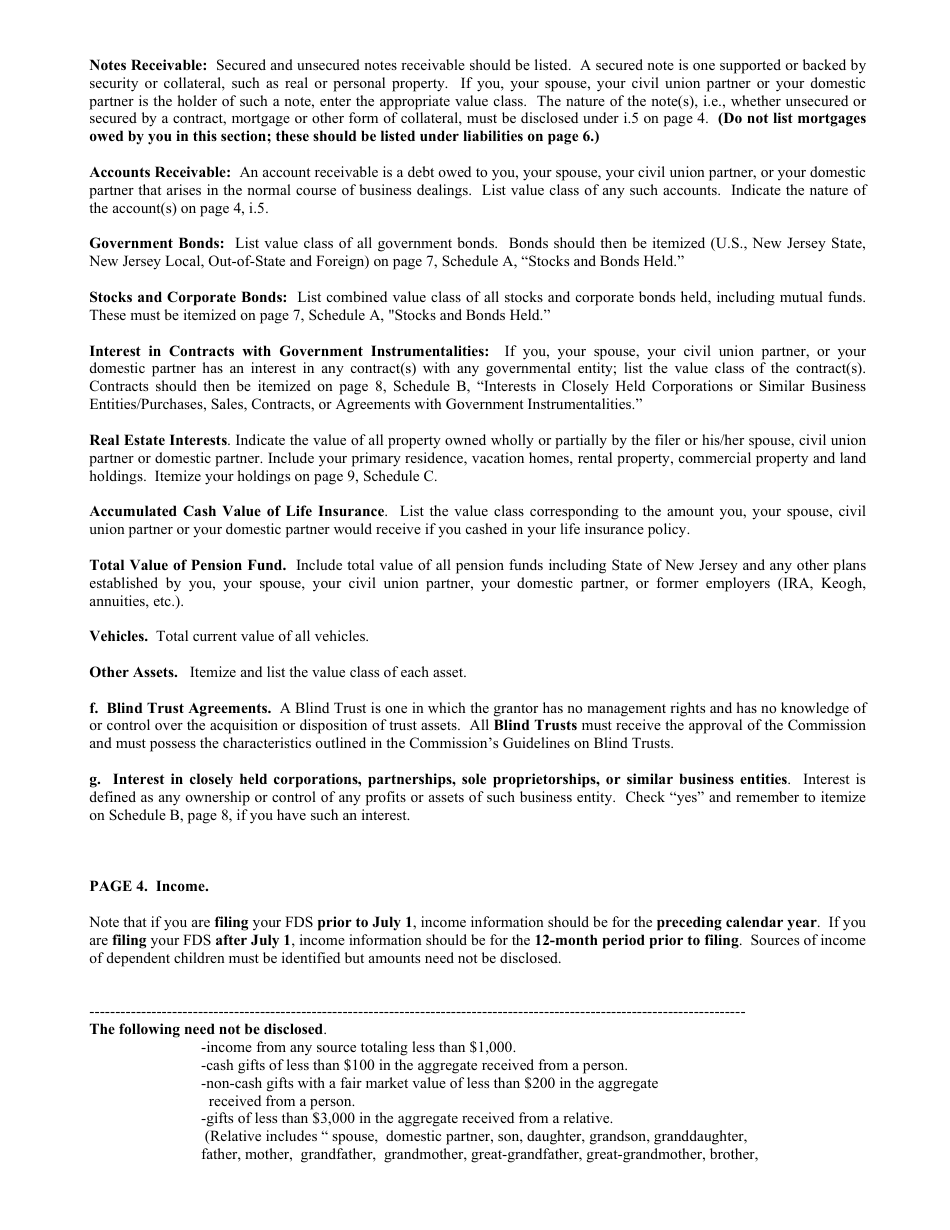 Instructions for Financial Disclosure Statement for Public Employees - New Jersey, Page 3