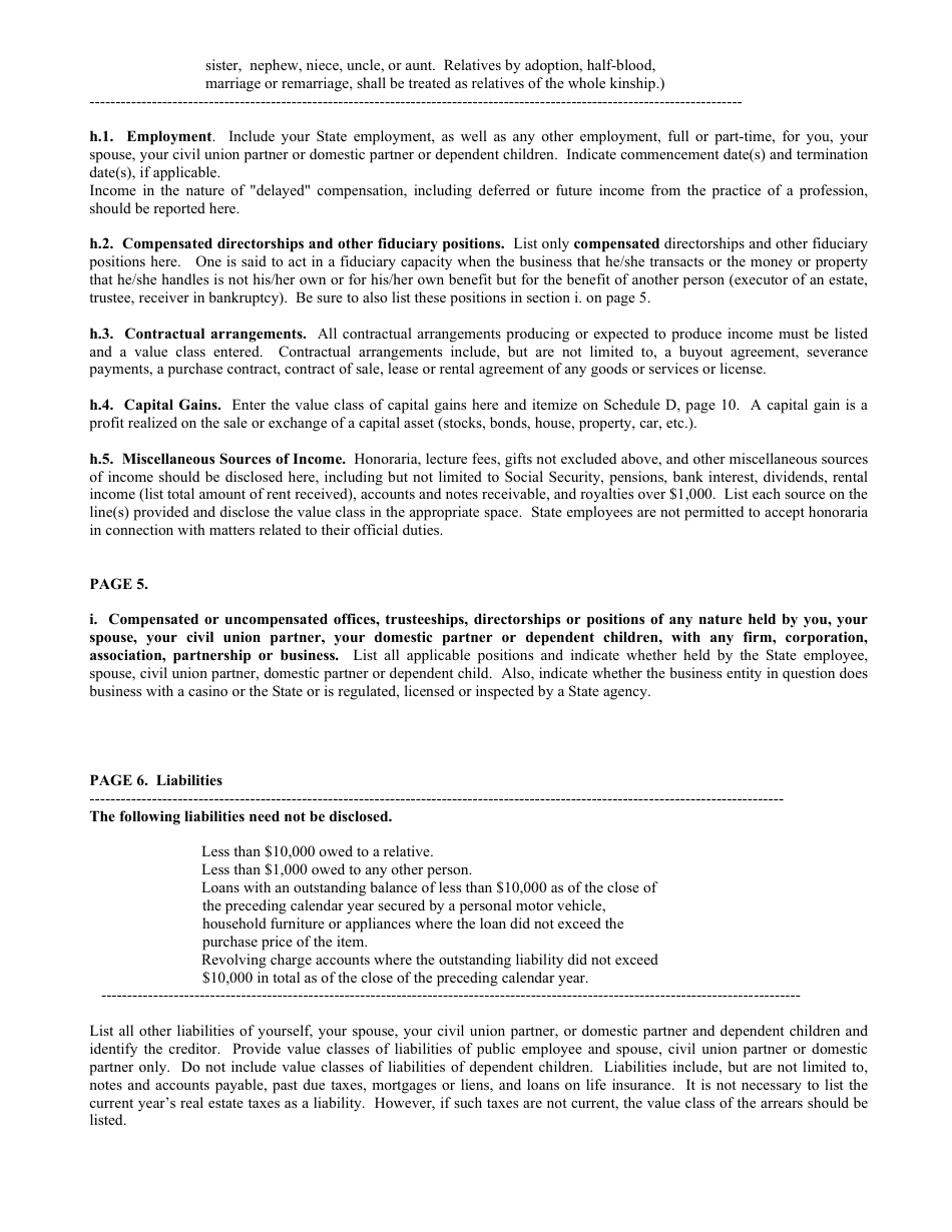 Instructions for Financial Disclosure Statement for Public Employees - New Jersey, Page 4