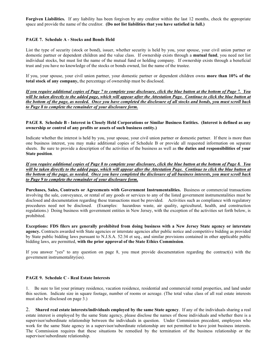 Instructions for Financial Disclosure Statement for Public Employees - New Jersey, Page 5