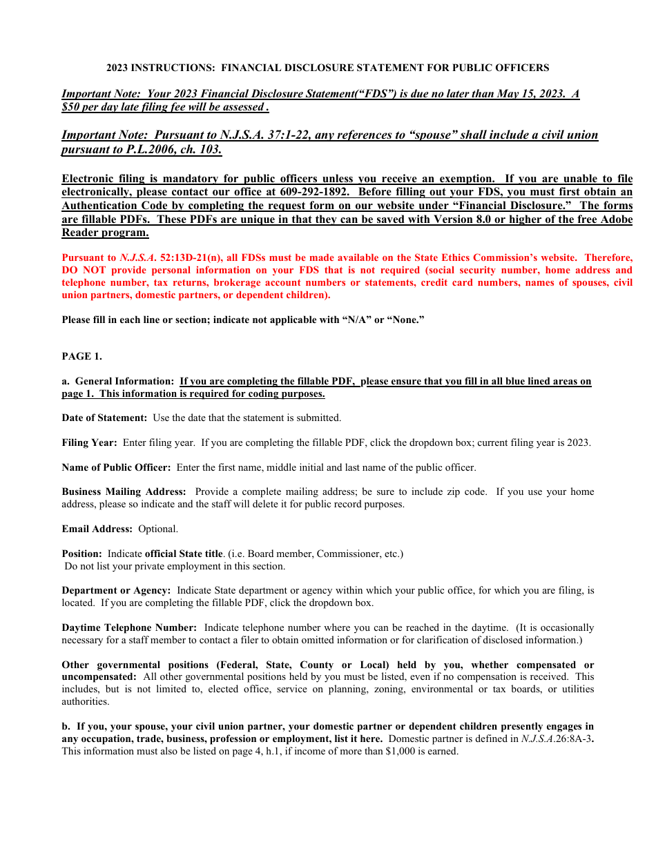 Public Statement Form Download Instructions for Financial Disclosure Statement for Public ...