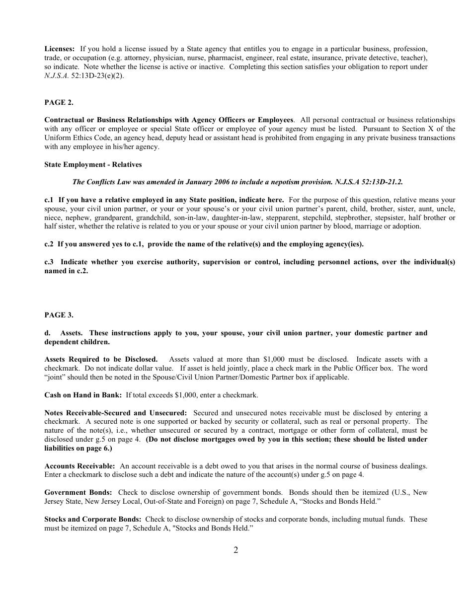 Instructions for Financial Disclosure Statement for Public Officers - New Jersey, Page 2
