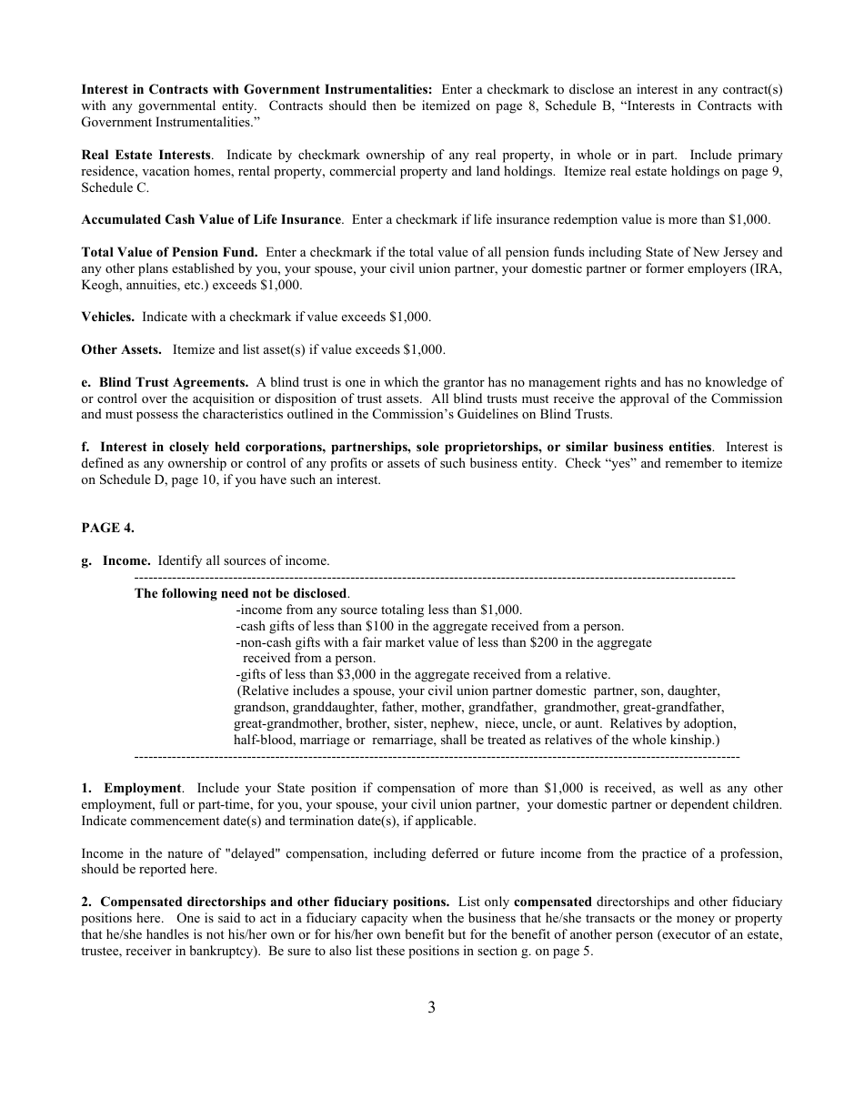 Instructions for Financial Disclosure Statement for Public Officers - New Jersey, Page 3