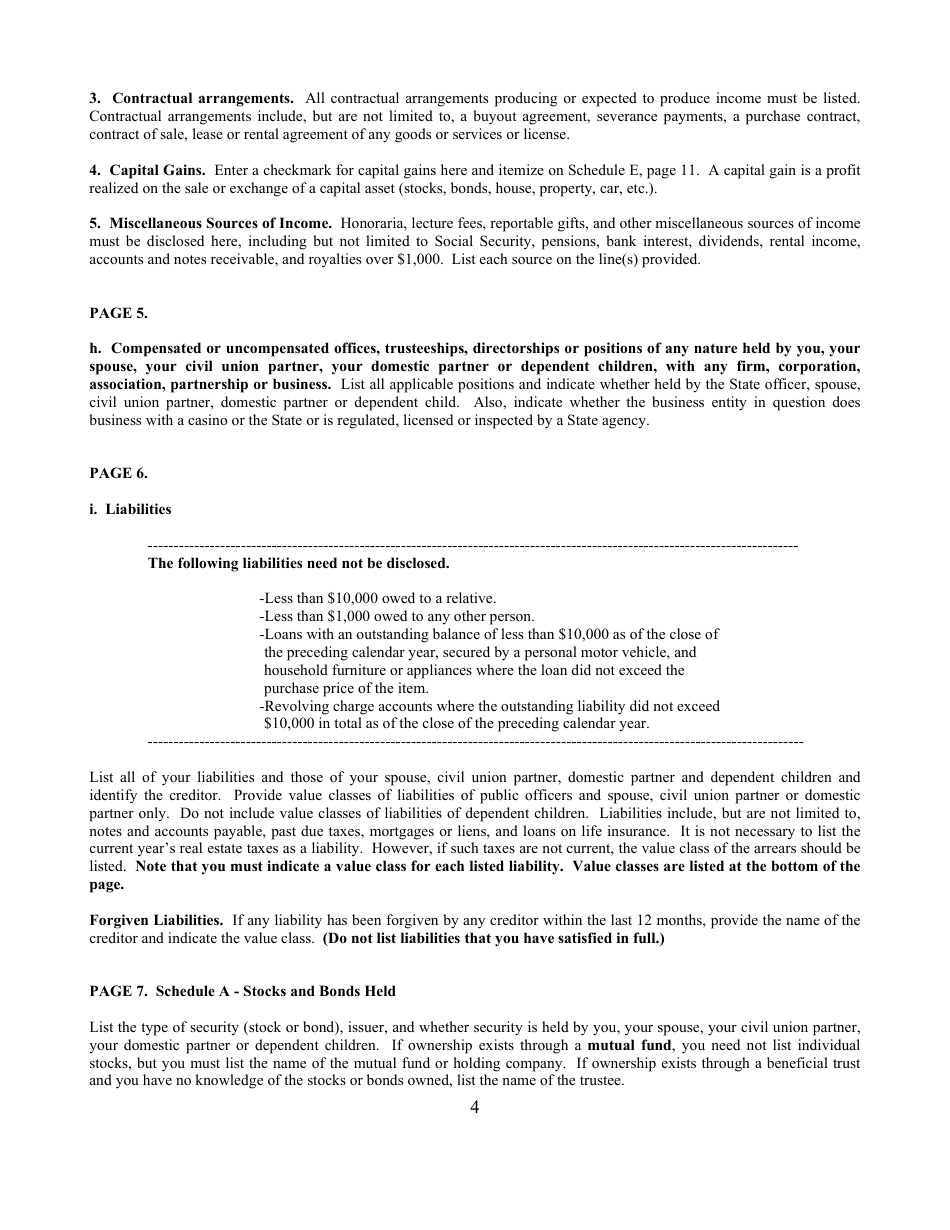 Instructions for Financial Disclosure Statement for Public Officers - New Jersey, Page 4