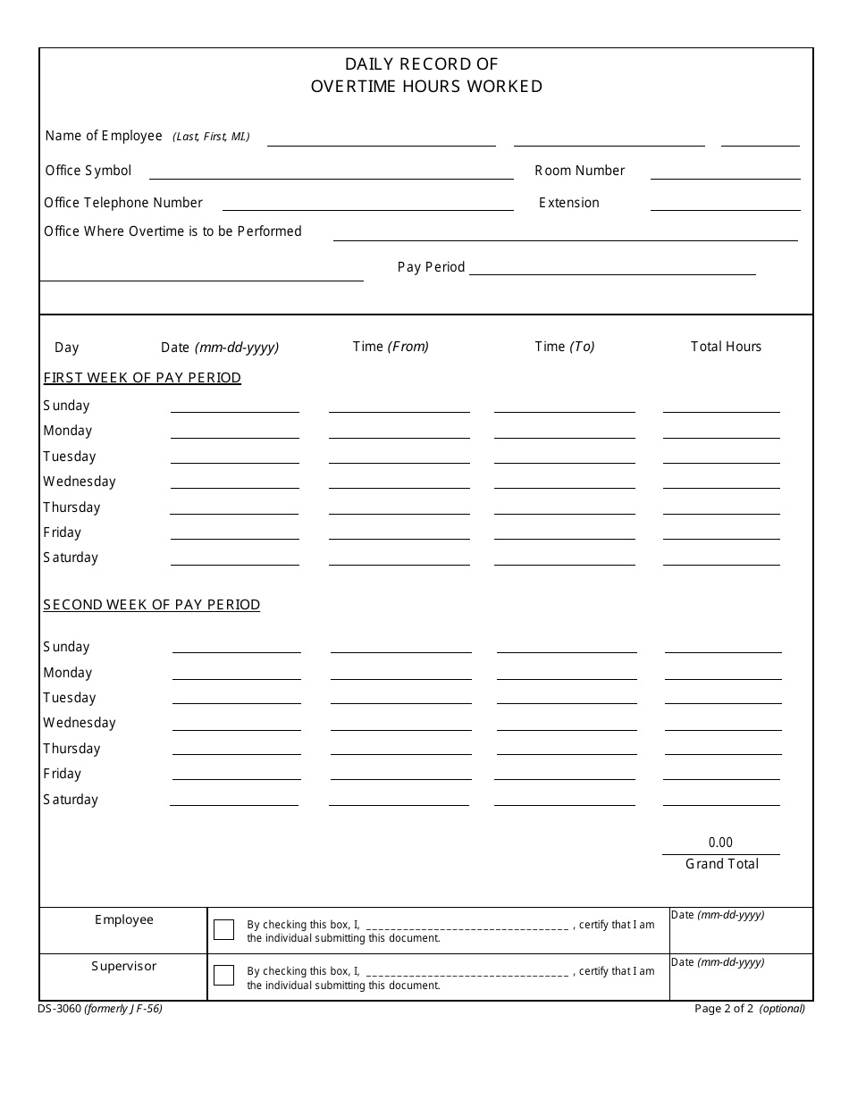 Form DS-3060 Authorization of Overtime and Premium Compensation for Flsa Exempt Employees, Page 3
