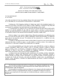Form AO199CS Advice of Penalties/Acknowledgment (English/Spanish)