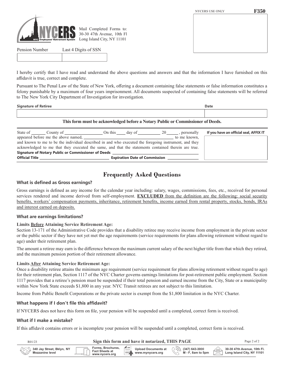 Form F350 Safeguards Information Affidavit - Tier 1  2 - New York City, Page 2