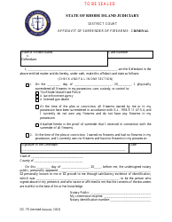 Document preview: Form DC-75 Affidavit of Surrender of Firearms - Criminal - Rhode Island