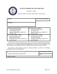 Document preview: Form DC-36 Application to Clerk for Entry of Default - Rhode Island