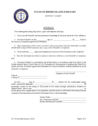 Form DC-36 Application to Clerk for Entry of Default - Rhode Island, Page 2