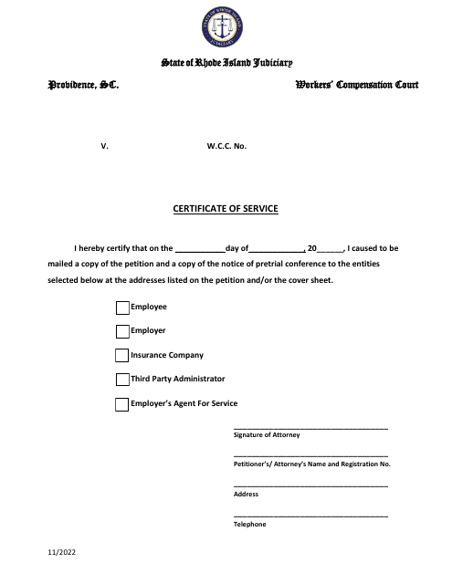 Certificate Of Service - Rhode Island Certificate Of Service Rhode Island