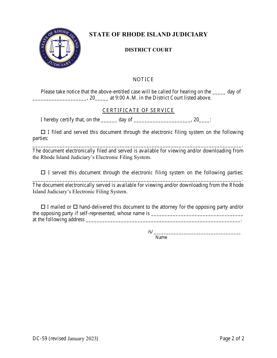 Form DC-59 Appeal of Municipal Decision on Vicious Dog Hearing - Rhode Island, Page 2