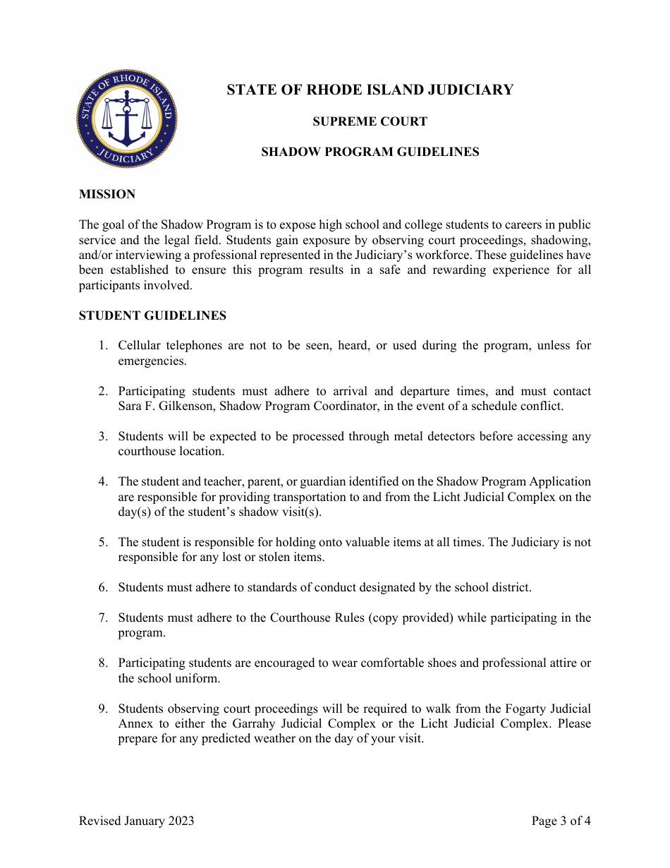 Shadow Program Application - Rhode Island, Page 3