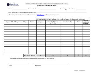 Document preview: Court-Connected Mediator Continuing Education Hours Summary Reporting Form - Oregon
