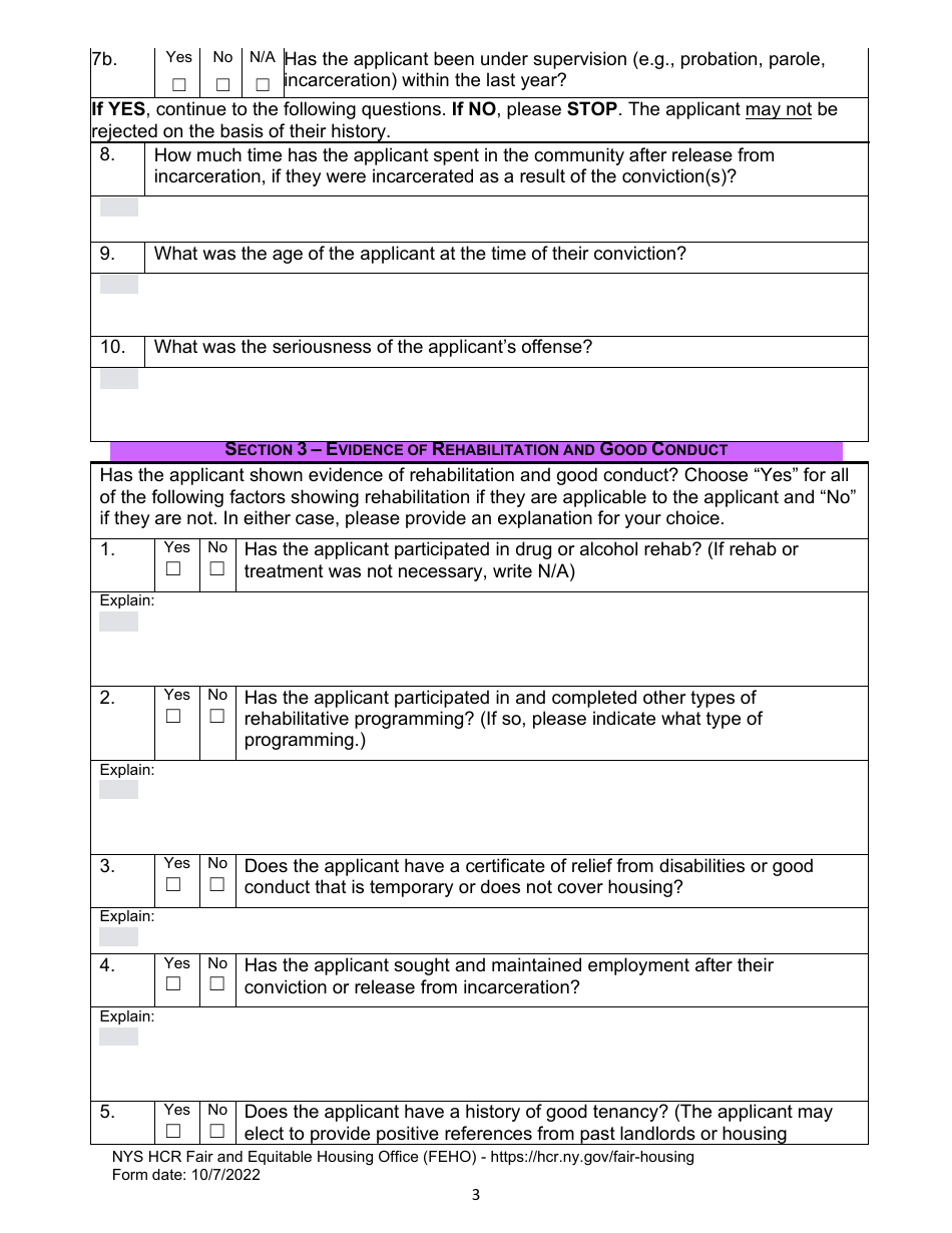 Worksheet for Applying New York States Anti-discrimination Policies When Assessing Justice-Involved Applicants for State-Funded Housing - New York, Page 3