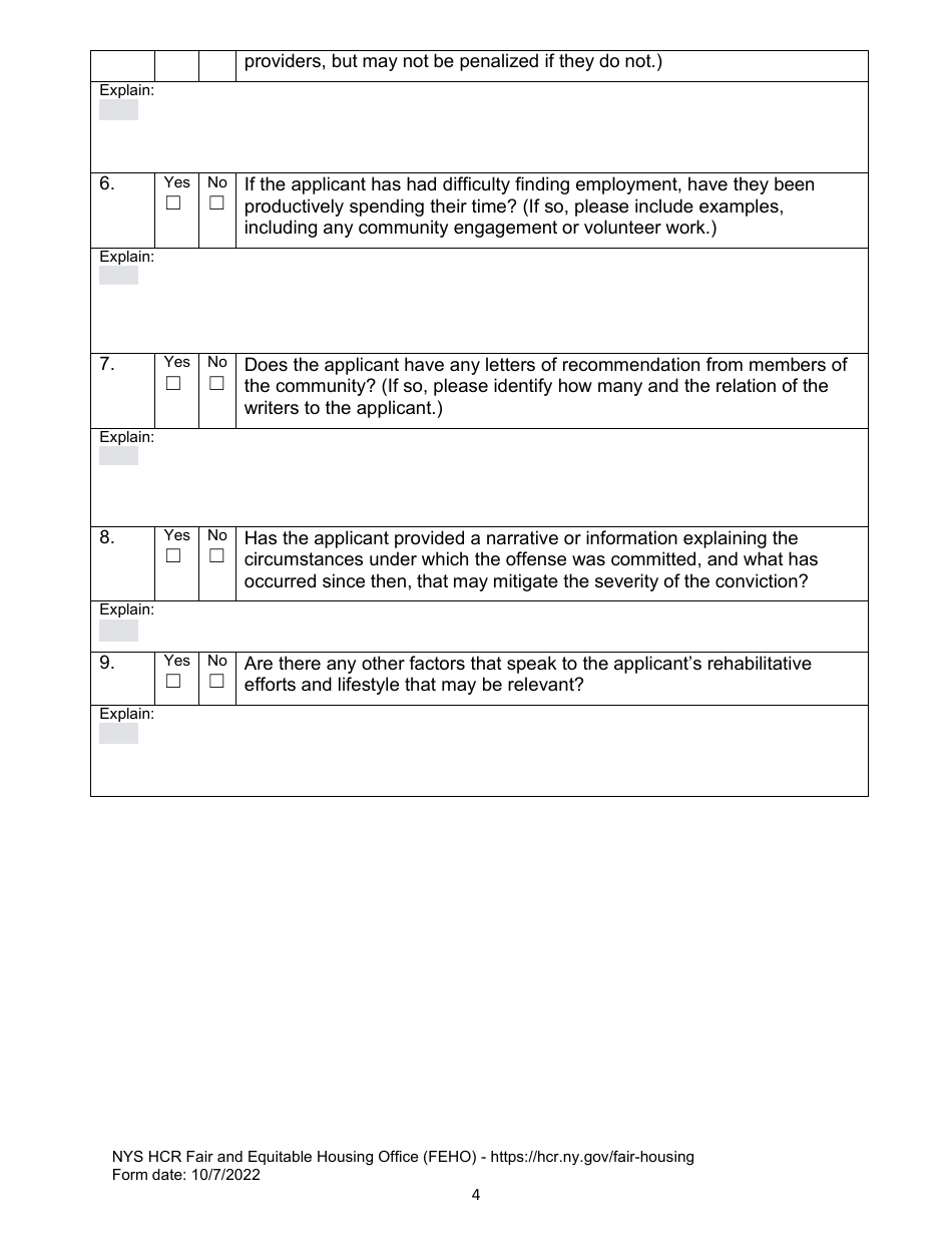 Worksheet for Applying New York States Anti-discrimination Policies When Assessing Justice-Involved Applicants for State-Funded Housing - New York, Page 4