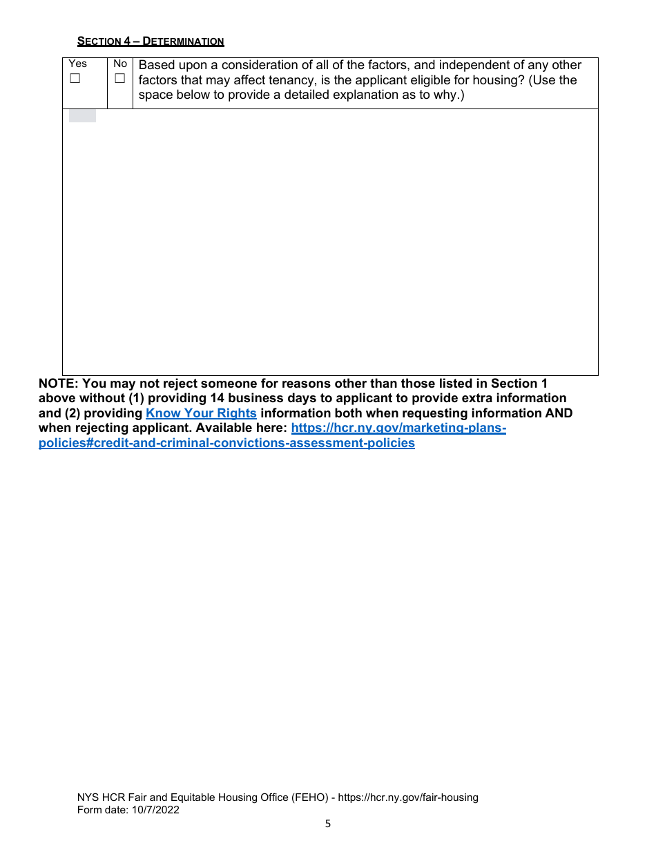 Worksheet for Applying New York States Anti-discrimination Policies When Assessing Justice-Involved Applicants for State-Funded Housing - New York, Page 5
