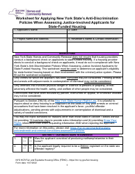 Document preview: Worksheet for Applying New York State's Anti-discrimination Policies When Assessing Justice-Involved Applicants for State-Funded Housing - New York