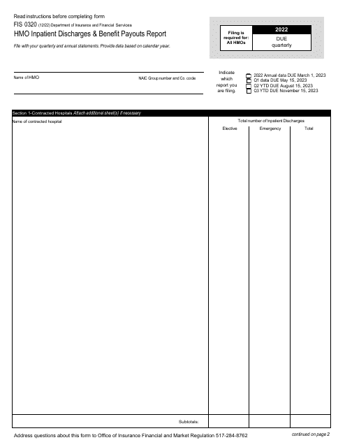 Form FIS0320 2023 Printable Pdf