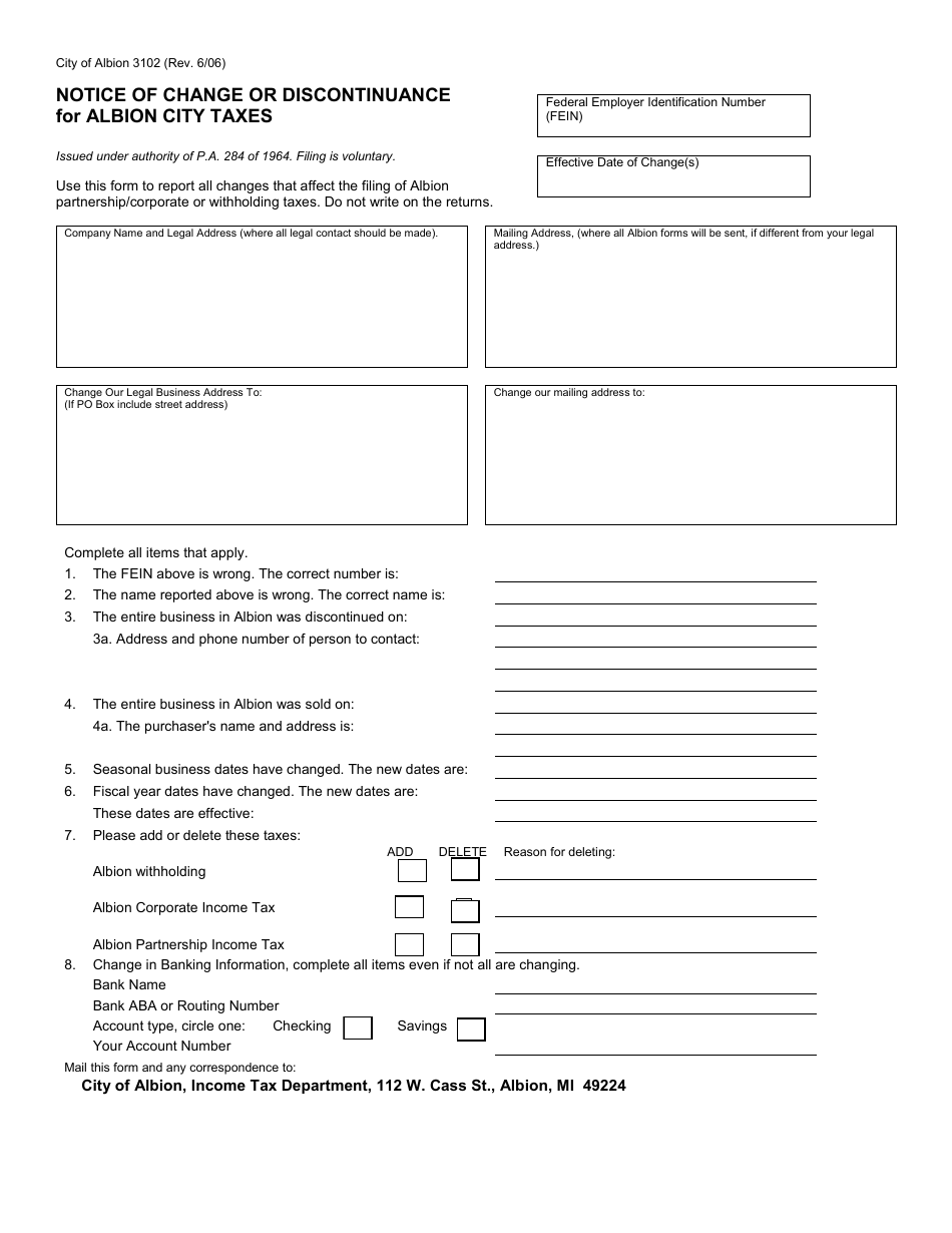 Form 3102 Download Fillable PDF or Fill Online Notice of Change or