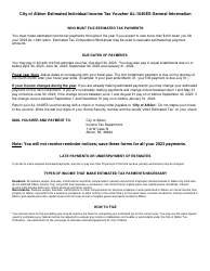 Document preview: Form AL-1040ES Estimated Individual Income Tax Voucher - City of Albion, Michigan, 2023