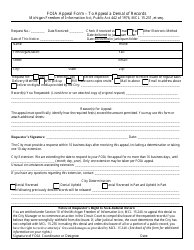 Document preview: Foia Appeal Form - to Appeal a Denial of Records - City of Albion, Michigan