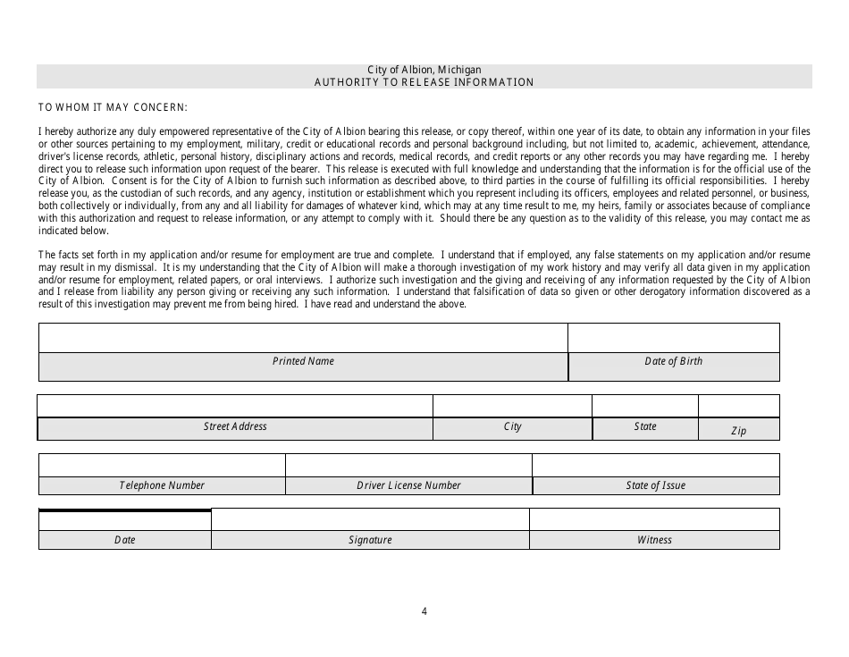 Application for Part-Time or Seasonal Employment - City of Albion, Michigan, Page 4