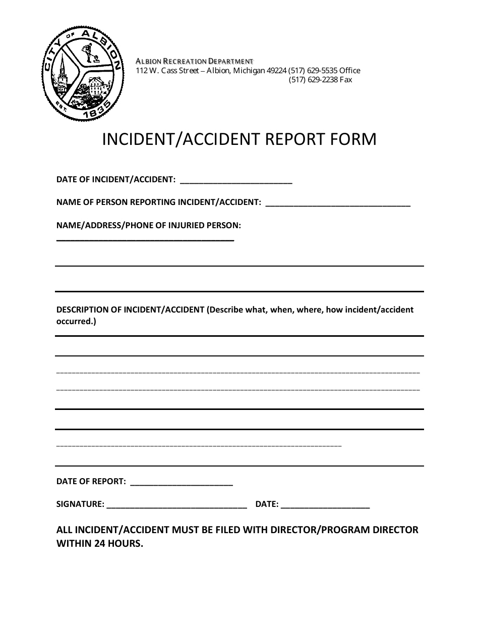 Incident / Accident Report Form - City of Albion, Michigan, Page 1
