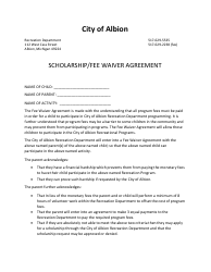 Document preview: Scholarship/Fee Waiver Agreement - City of Albion, Michigan