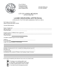 Document preview: Application for Land Division Approval (Previously Platted and Subdivided Parcels Only) - City of Albion, Michigan