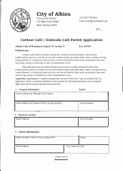 Document preview: Outdoor Cafe/Sidewalk Cafe Permit Application - City of Albion, Michigan, 2022